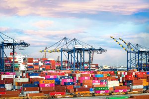 The Port of Los Angeles with cranes and shipping containers