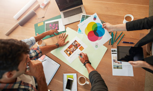 Group with design related items on a table